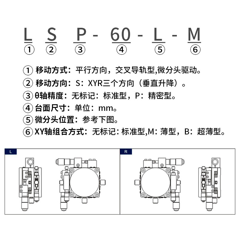 XYR三轴移动平台LS/0/90/1-LM精密手动位移微调光学升降滑台