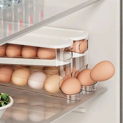 Bilayer Fridge Egg Storage Box Automatic Rolling Eggs Holder