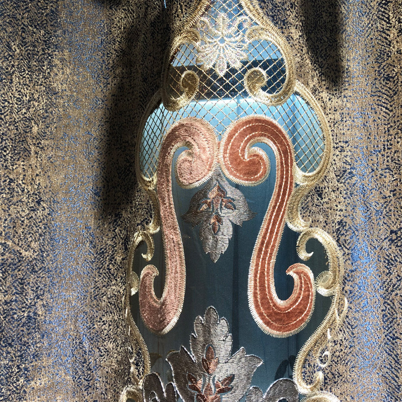 复古欧式客厅绣花镂空窗帘高端大气雪尼尔渐变窗纱阳台落地窗成品