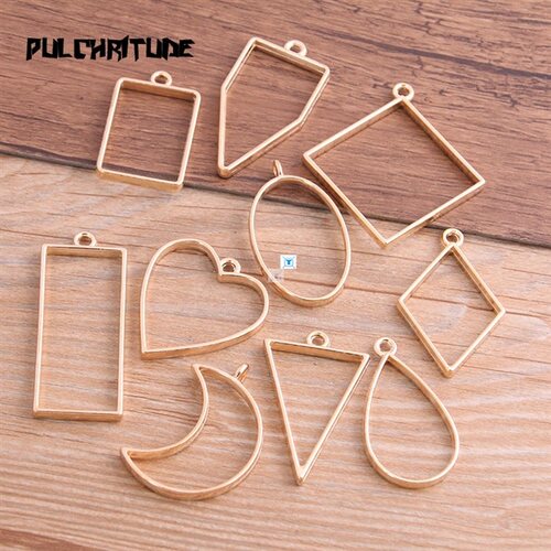 10pcs/lot 7 Color Geometric Figure Charm Hollow Glue Blank P