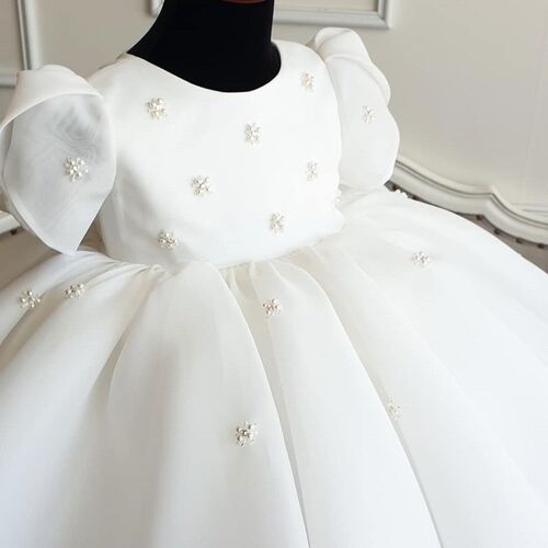 Childrens Dress One Year Old Baby Dress White Round Neck Sw