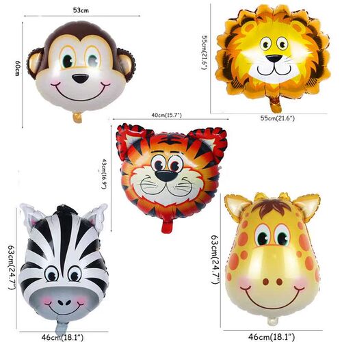 7pcs Jungle Sari Happy Birthday Balloons Animal Foil Ball
