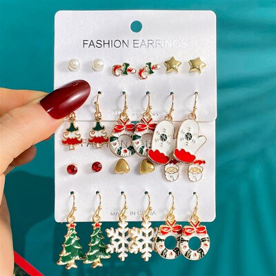 Christmas earring set, Christmas tree earrings, 6-piece set