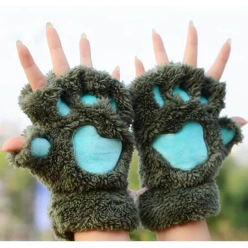 Cat Claw Gloves Winter Cute Cartoon Cat Girls Fingerless Glo