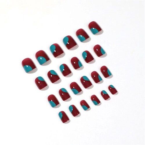 Blue &  Red Simple False Manicure Durable & Never Splitting