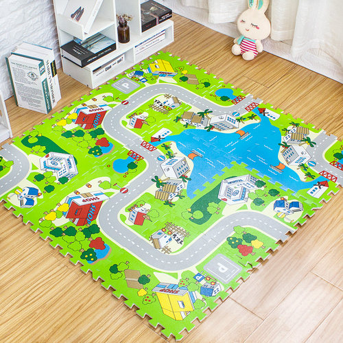 明德汽车城市道路儿童游戏垫宝宝交通爬行垫泡沫拼接垫*