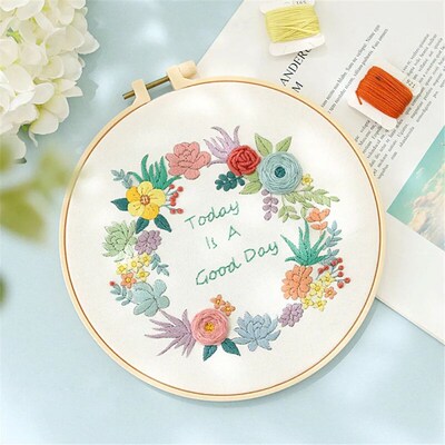 Flower Embroidery Starter Kit DIY Cross Stitch Set for Begin
