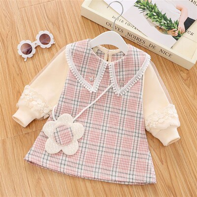 Girls Dress Spring Autumn Checkered for Kids 945