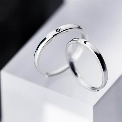2 Pcs Sun Moon Lover Couple Rings Simple Opening Ring For Co