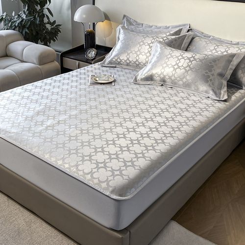 夏季冰丝凉席三件可水洗冰丝席子床笠款折叠式1.8m床空调软凉席