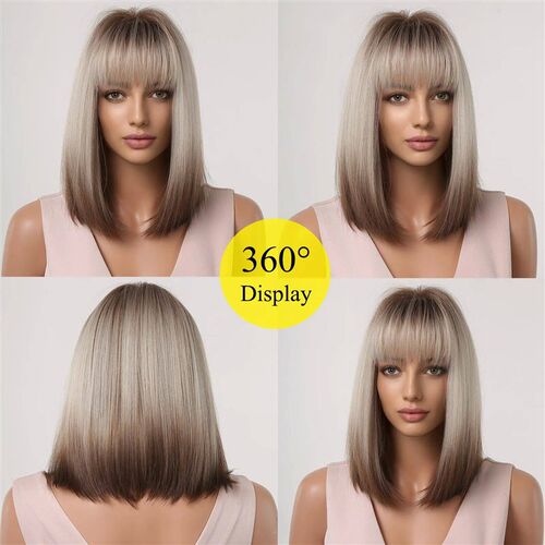 Brown Blonde Ombre Short Bob Wigs for Women Cosplay Syntheti