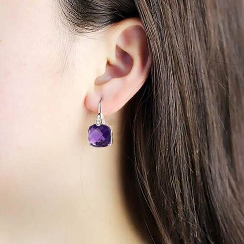 New in simple and elegant earings silver Inlaid square purpl