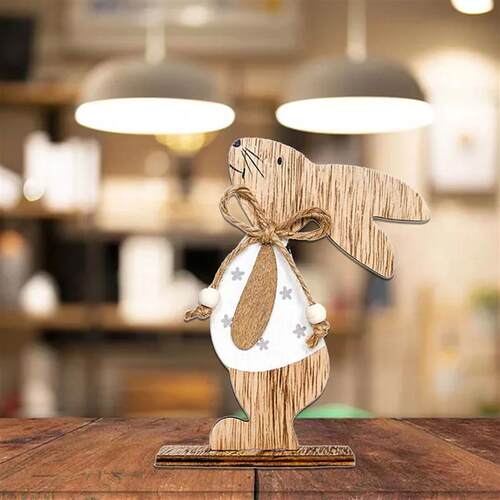 New In Wooden Easter Rabbit Standing Bunny Wood Craft Orname