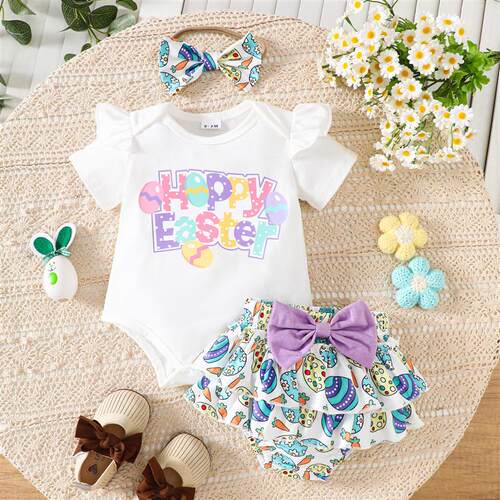 Spring Baby Cute Easter Alphabet Egg Print Suit