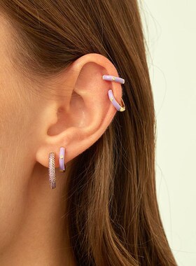 925 Sterling Silver Needle Purple Zircon Crystal Hoop Earrin