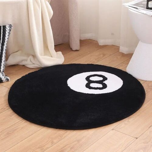 Plush 8 Ball Rug Creative Soft Anti-slip 8 Ball Carpet Round