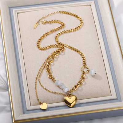 Trend Stainless Steel Multilayer Necklace Thicken Heart
