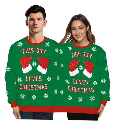 A couple s one-piece round collar guard Christmas sweater