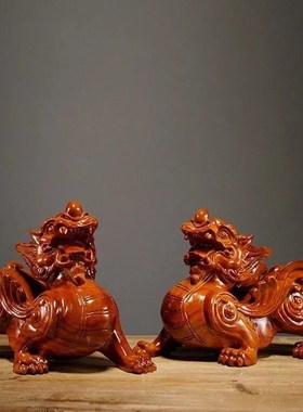 黑檀木雕貔貅摆件实木大号一对客厅家居办公室装饰开业送礼工艺品