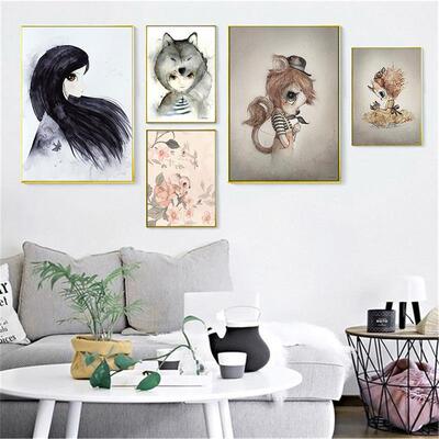 Sweet Home Decor Nordic Painting Wall Art Poster Rabbit Gir