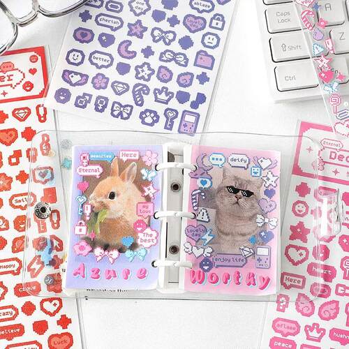 ShuuO 1Pc 6Pcs Cute Cartoon Stickers Toploader Decor Korean