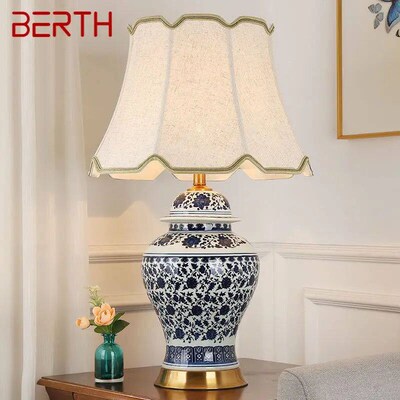 BERTH Modern Ceramics Table Lamp LED Dimming Chinese Blue An