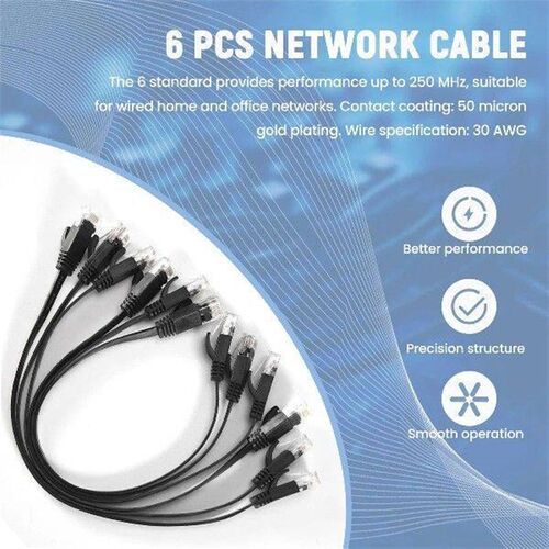 X11A 6 Pcs 1 Ft Flat Internet Network Cable Solid Cat6 High