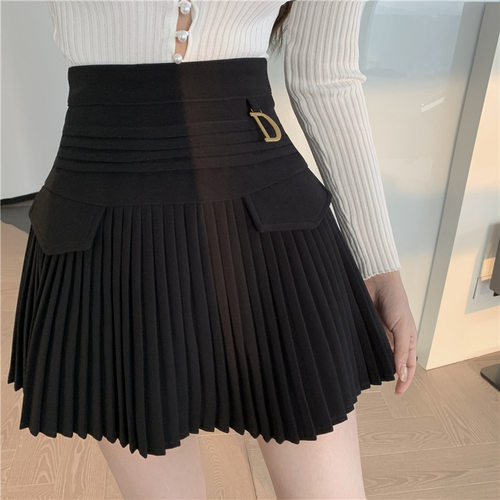 White Pleated Skirts Women High Waist Mini Skirt Metal Lette