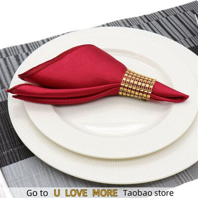 12pcs White Hemstitched Napkins 30x30 cm Pink Satin Cocktail