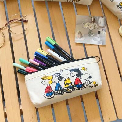 Cartoon Snoopy Canvas Pen Case Cute Student Stationery Stora