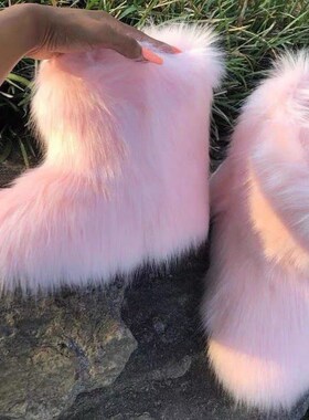 Womens Winter Fluffy Faux Fox Fur Boots Woman Plush Warm Sn