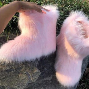 Womens Winter Fluffy Faux Fox Fur Boots Woman Plush Warm Sn