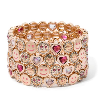 Happy Bracelets For Women Gold Color Beaded Elastic Zirconia