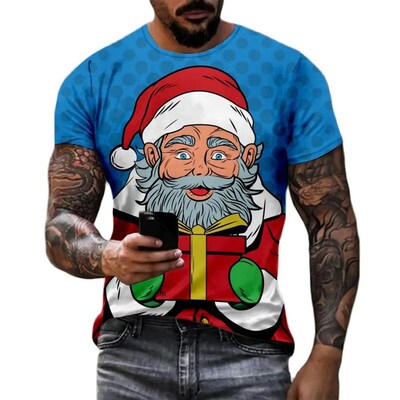 Christmas Santa Claus 3D Print T-shirts For Men Funny Snowma