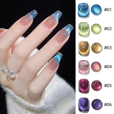 6pcs Cat Eye Gel Nail Polish Set, Reflective Magnetic Gel Po