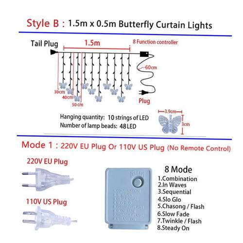 220V/110V Purple Pink Fairy Lights led Curtain String Light