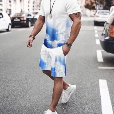 Summer nd mens suit casual beach shorts suit sea view 3D pr