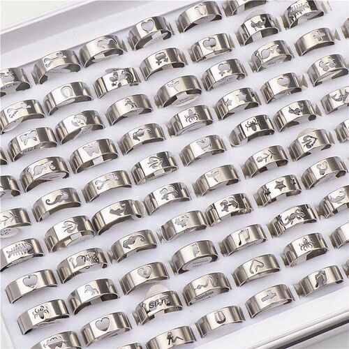 20pcs/Lot Simple Stainless Steel Silver Color Hollow Rings F