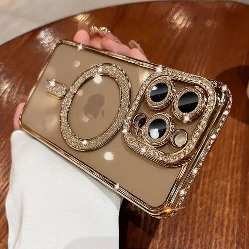 Bling Glitter Rhinestone Magnetic Wireless Charge Case for i