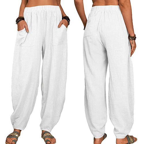 Women Harem Pants Summer Casual Vintage Cotton Linen Pants E
