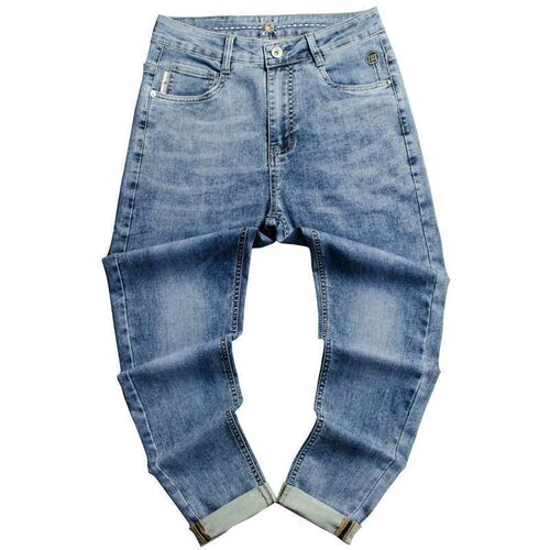 Mens Spring and Summer New Jeans Mens YKK Zipper Slim-Fit
