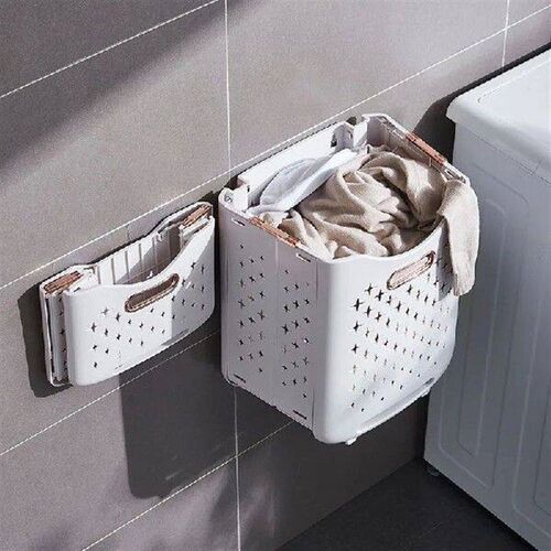 Plastic Folding Laundry Basket Wall-mounted Removable Large