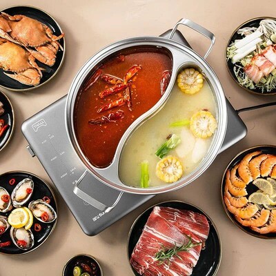 316 Stainless Steel 32cm Divided Hot Pots Fondue Chinese Sou