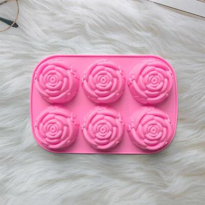 6 Holes Rose Flower Handmade Soap Candle Silicone Mold Heart
