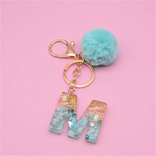 Fashion 26 Let Keyring Green Pompom Fur Ball Glue Keychain B