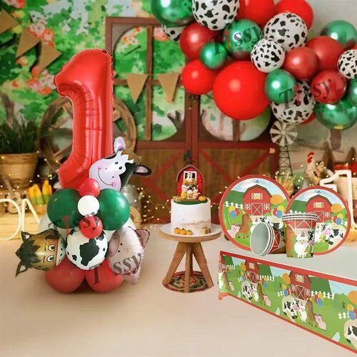 1Set Farm Animal Balloons Tower Cow/Pig/Sheep Disposable Tab