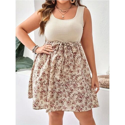 Plus Size Summer Dress Knit Floral Printed Dresses for Women