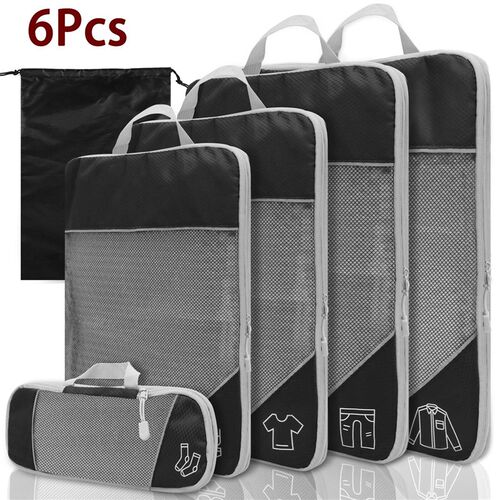 6Pcs Set Travel Bag Compression Packing Cubes Lightweight Du