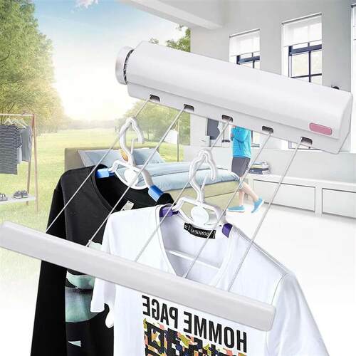 5 Line Retractable Clothes Airer Washing Line Laundry Wall M