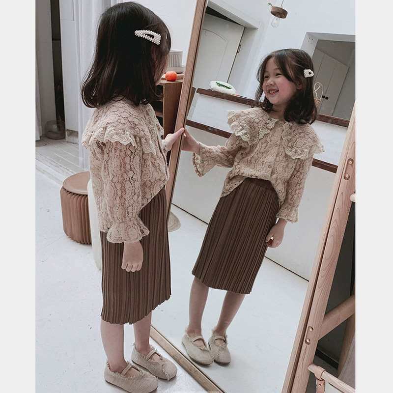 Girls Set Lace Show Top and Pleated Skirt 23 Spring New Chi图片